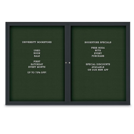 United Visual Products 48"x24" 1-Door Enclosed Outdoor Letterboard, Green Felt/Black Alum UV1166DSD4824-BLACK-GREEN